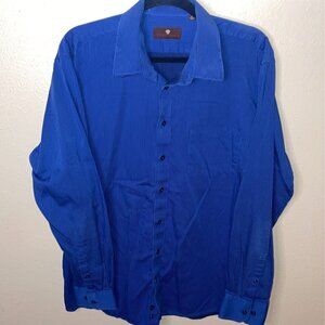 TOSCANO Men's Size XL Blue Cotton Striped Button Down Shirt Patrick Assaraf